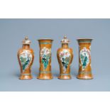 A Chinese famille verte capucin brown-ground four-piece garniture, 19th C.