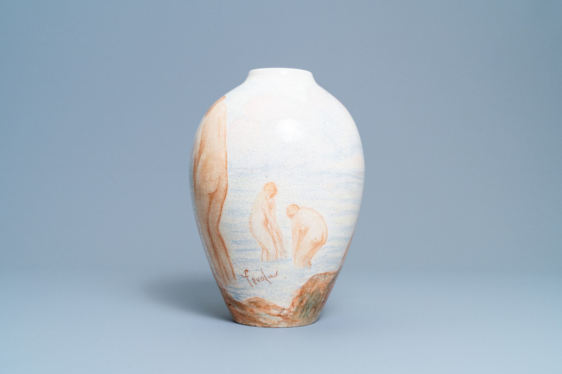 An art deco vase with bathing females, Felix-Pascal Fevola for Lachenal, France, ca. 1930 - Bild 3 aus 6