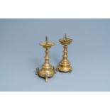 Two Flemish or Dutch bronze candlesticks, 15/16th C.