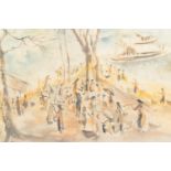 Tu Duyen (Vietnam, 1915-2012), ink and watercolour on silk: 'Harbour scene', dated 1974