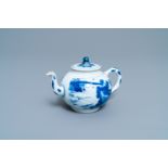 A Chinese blue and white 'landscape' teapot and cover, Kangxi