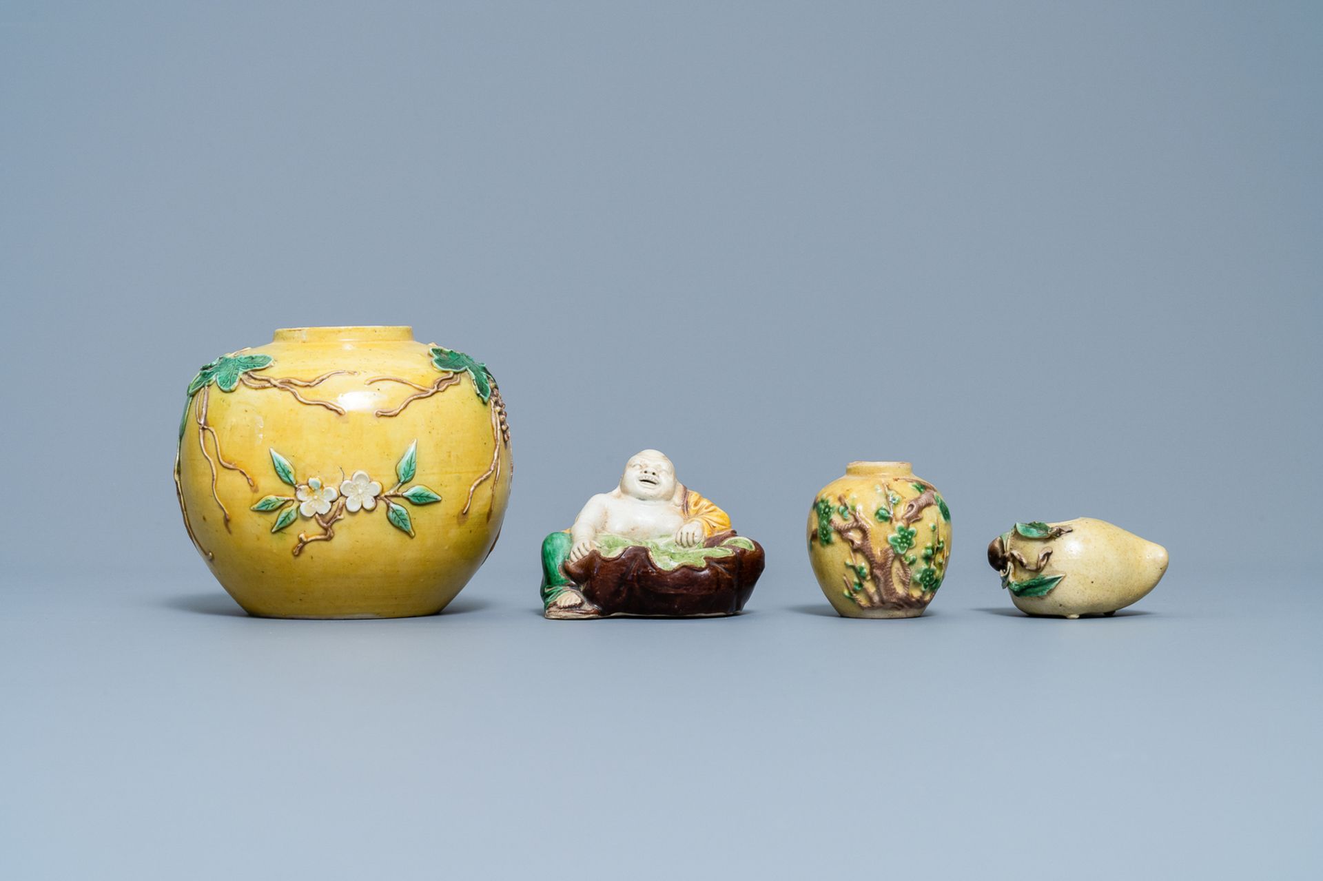 Four Chinese verte biscuit wares, 19/20th C. - Image 2 of 7