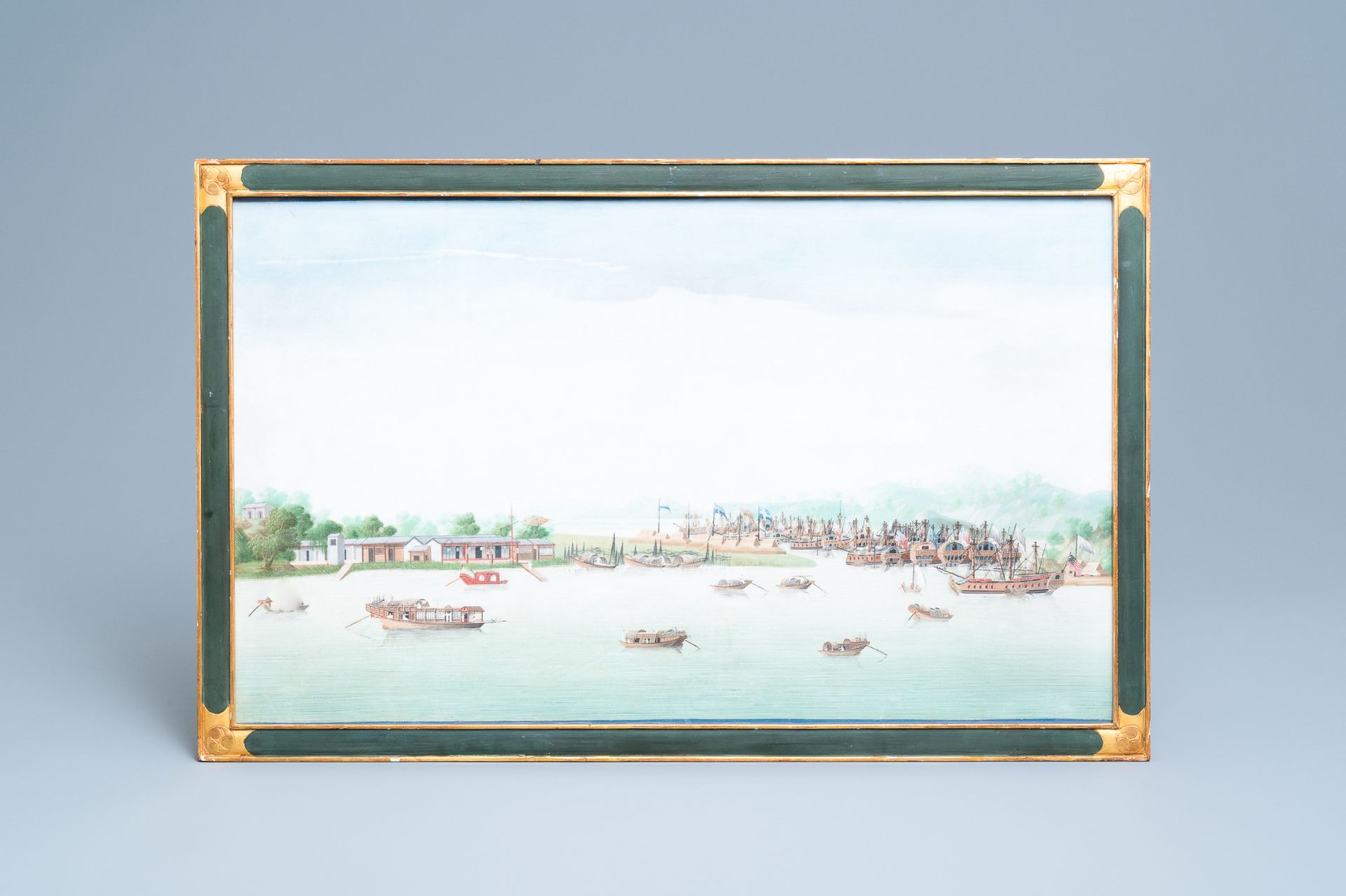 Anglo-Chinese school, Canton, oil on canvas, 18th C.: 'A view on Whampoa Bay' - Bild 2 aus 4
