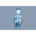 A large Chinese blue and white vase with figurative medallions, 20th C.