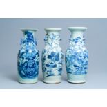 Three Chinese blue and white celadon-ground vases, 19th C.