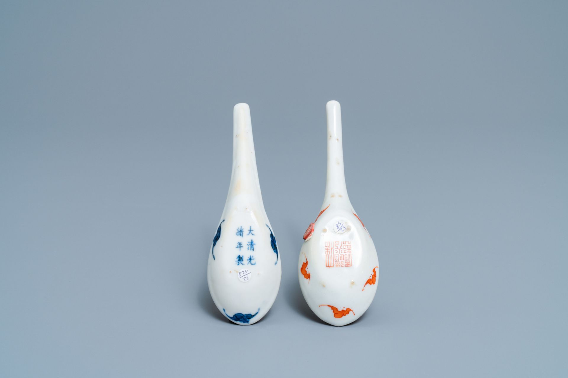 A Chinese blue and white and an iron red spoon, Daoguang and Guangxu mark and of the period - Image 2 of 4