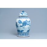 A large Chinese blue and white vase and cover, 19th C.