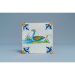 A polychrome Dutch Delft tile with a swan, 1st half 17th C.