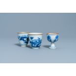 Two Chinese blue and white wine cups and a stem cup, Transitional period