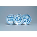 Three Chinese blue and white plates, Chenghua marks, Kangxi