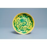 A Chinese yellow-ground green 'dragon' dish, Guangxu mark and of the period