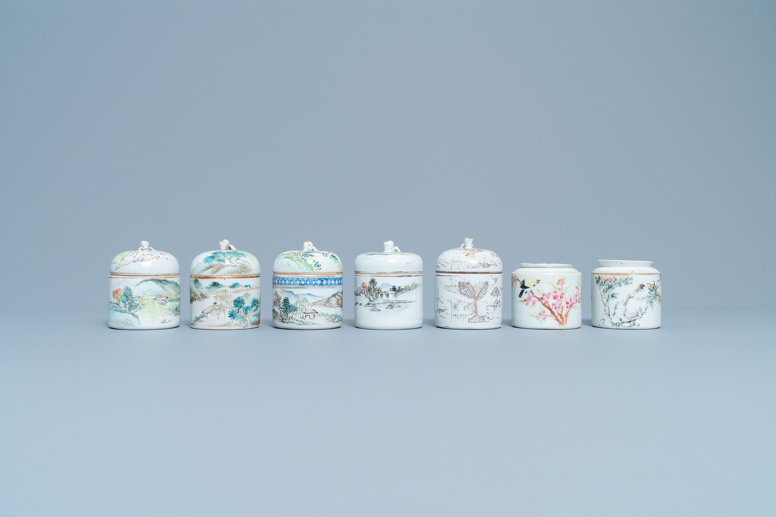 A collection of 14 Chinese qianjiang cai wine cup warmers, 19/20th C. - Image 8 of 13