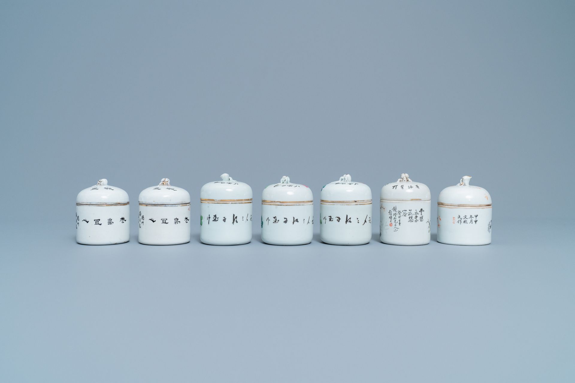 A collection of 14 Chinese qianjiang cai wine cup warmers, 19/20th C. - Image 3 of 13