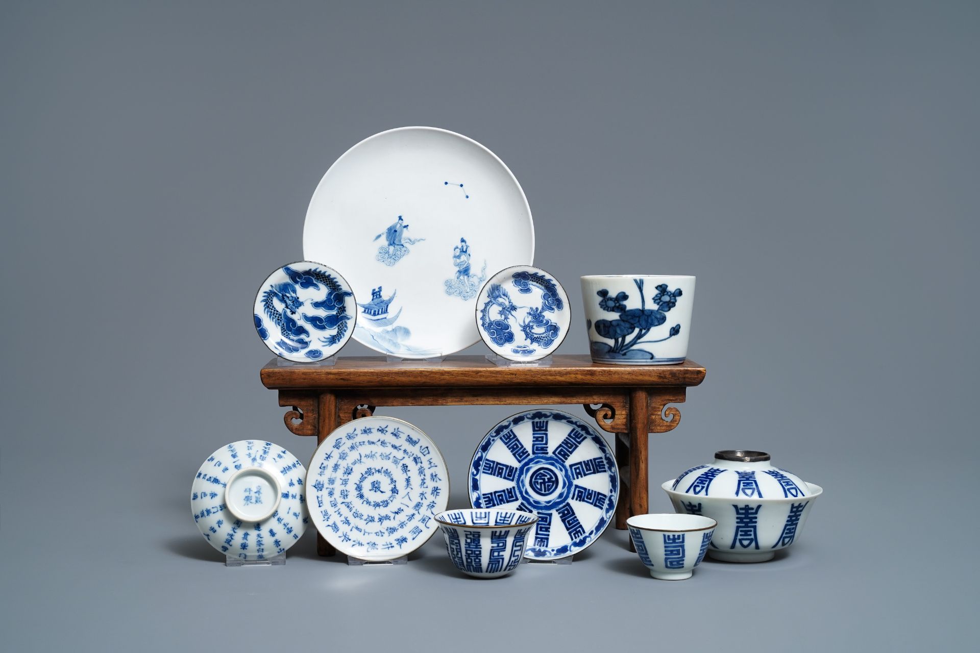 A varied collection of Chinese blue and white Vietnamese market 'Bleu de Hue' wares, 19th C.