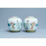 A pair of Chinese famille rose jars with narrative scenes, 19/20th C.