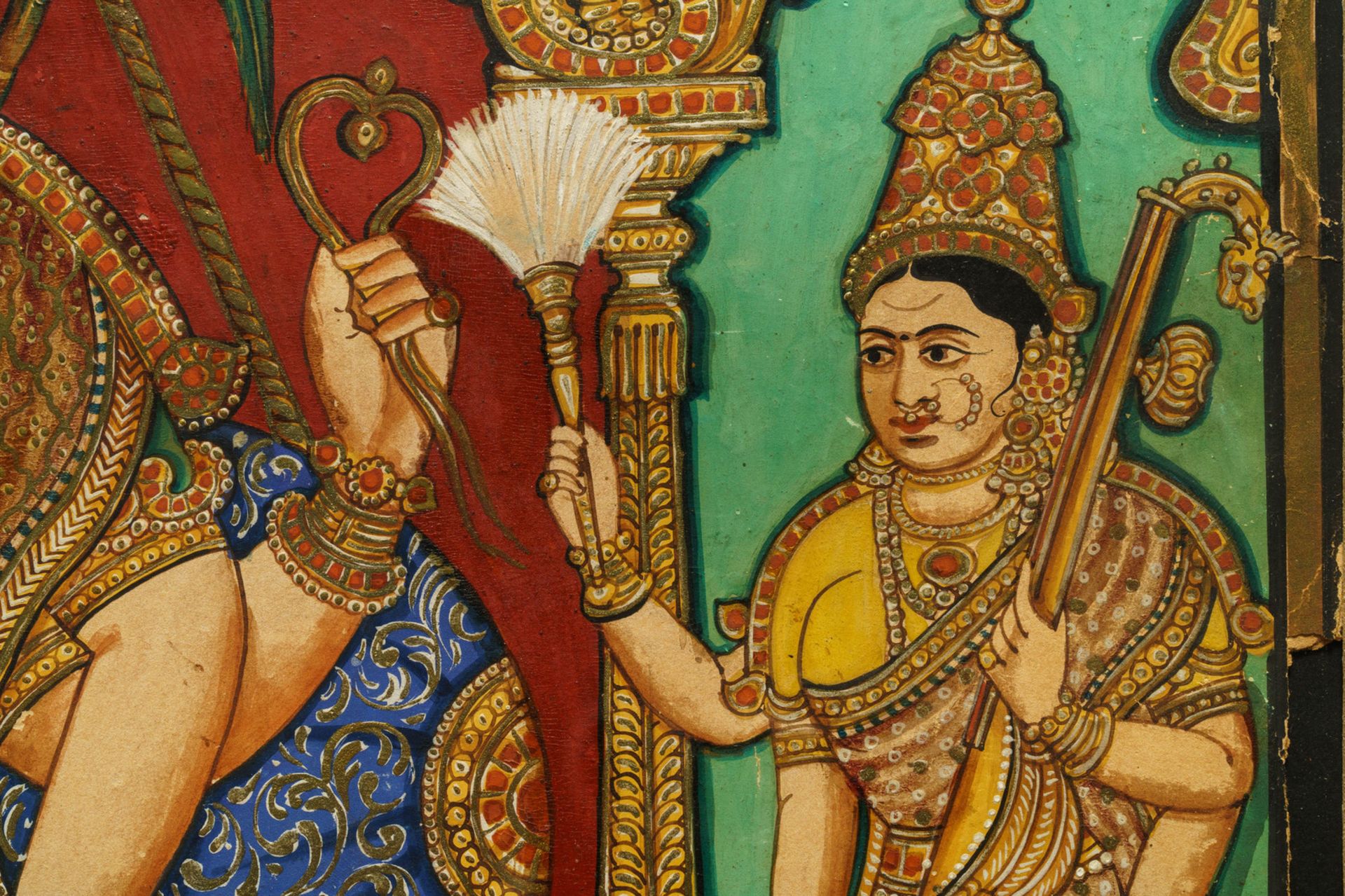 Thanjavur school, South India, pigment and gold leaf on paper, 19/20th C.: 'Vishnu and Lakshmi' - Image 4 of 5