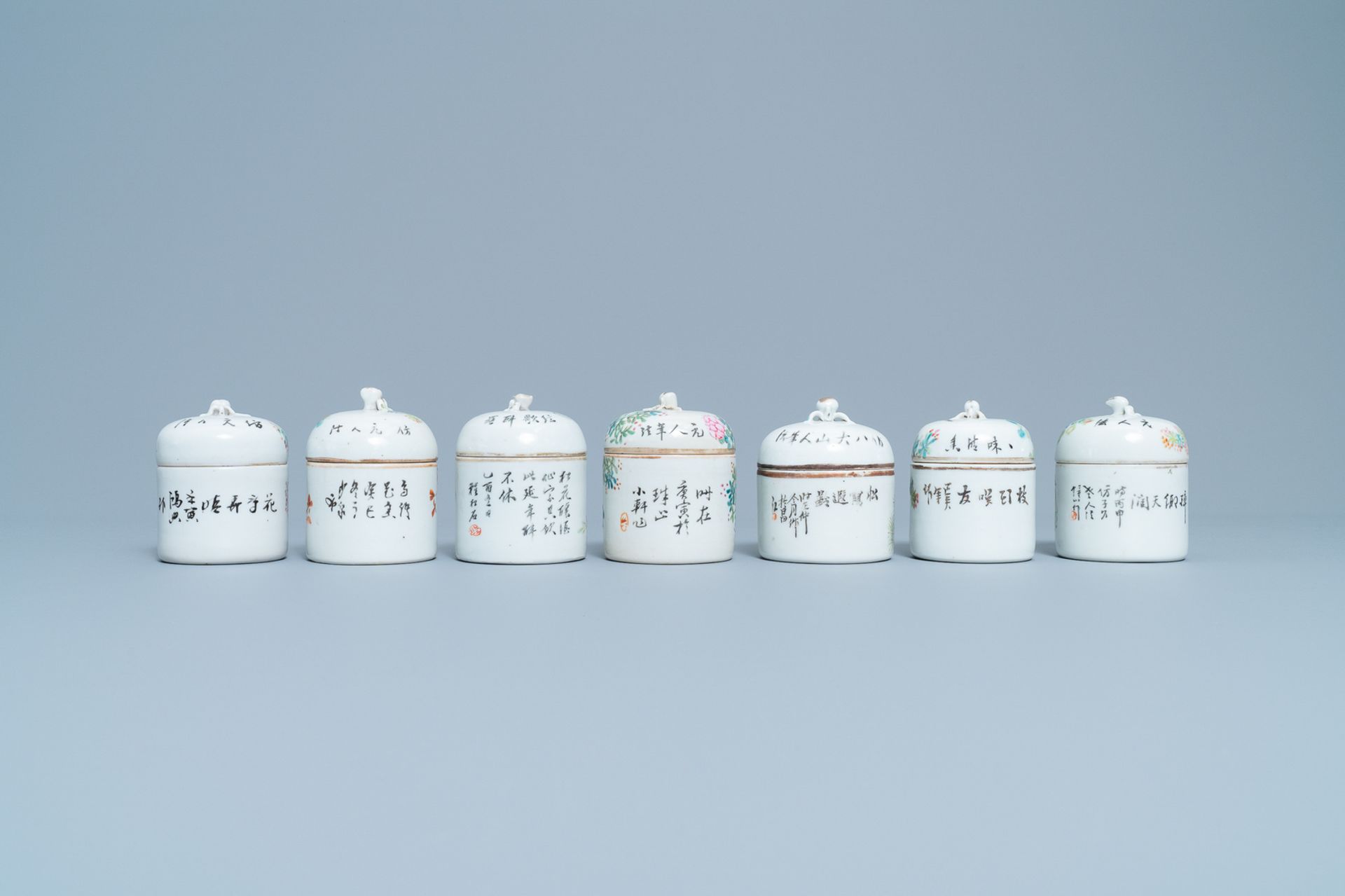 A collection of 14 Chinese qianjiang cai wine cup warmers, 19/20th C. - Image 9 of 13