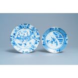 A Chinese blue and white dish and a plate, Kangxi/Yongzheng