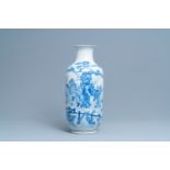 A Chinese blue and white vase with a narrative scene, Kangxi mark, 19th C.
