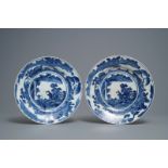 A pair of Japanese blue and white Arita dishes with mountainous landscapes, Arita, Edo, 17/18th C.