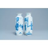 Two Chinese blue and white rouleau vases, Kangxi