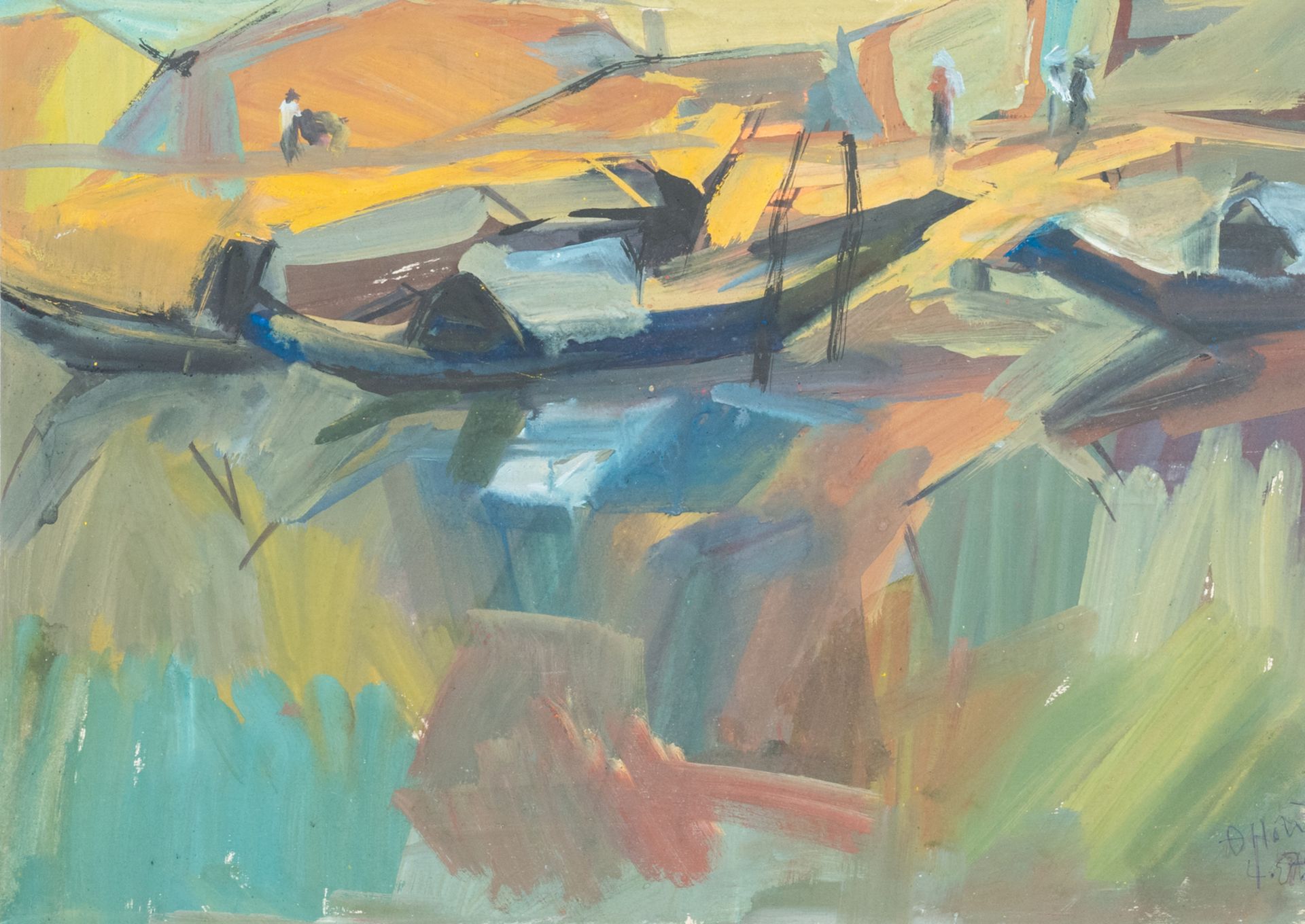 Doan Hong (Vietnam, 1960), oil and gouache on paper, dated 1978: 'Four views' - Image 3 of 6