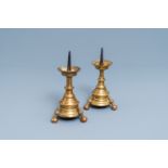 A pair of Flemish or Dutch bronze candlesticks, 16th C.