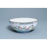 A large Chinese Canton enamel 'scholars' bowl, Yongzheng/Qianlong