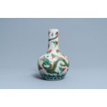 A Chinese famille verte 'dragon' bottle vase, 19/20th C.