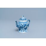 A Chinese blue and white moulded bamboo-shaped teapot and cover, Kangxi