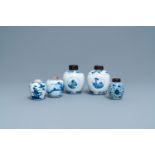 Five Chinese blue and white jars, Kangxi