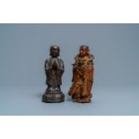 Two Chinese gilt-lacquered bronze figures, Ming