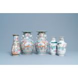 Five Chinese famille rose vases, 19th C.