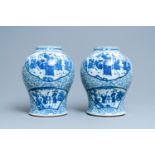 A pair of Chinese blue and white vases, Chenghua mark, 19th C.