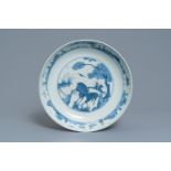 A Chinese blue and white charger with two deer, Jiajing