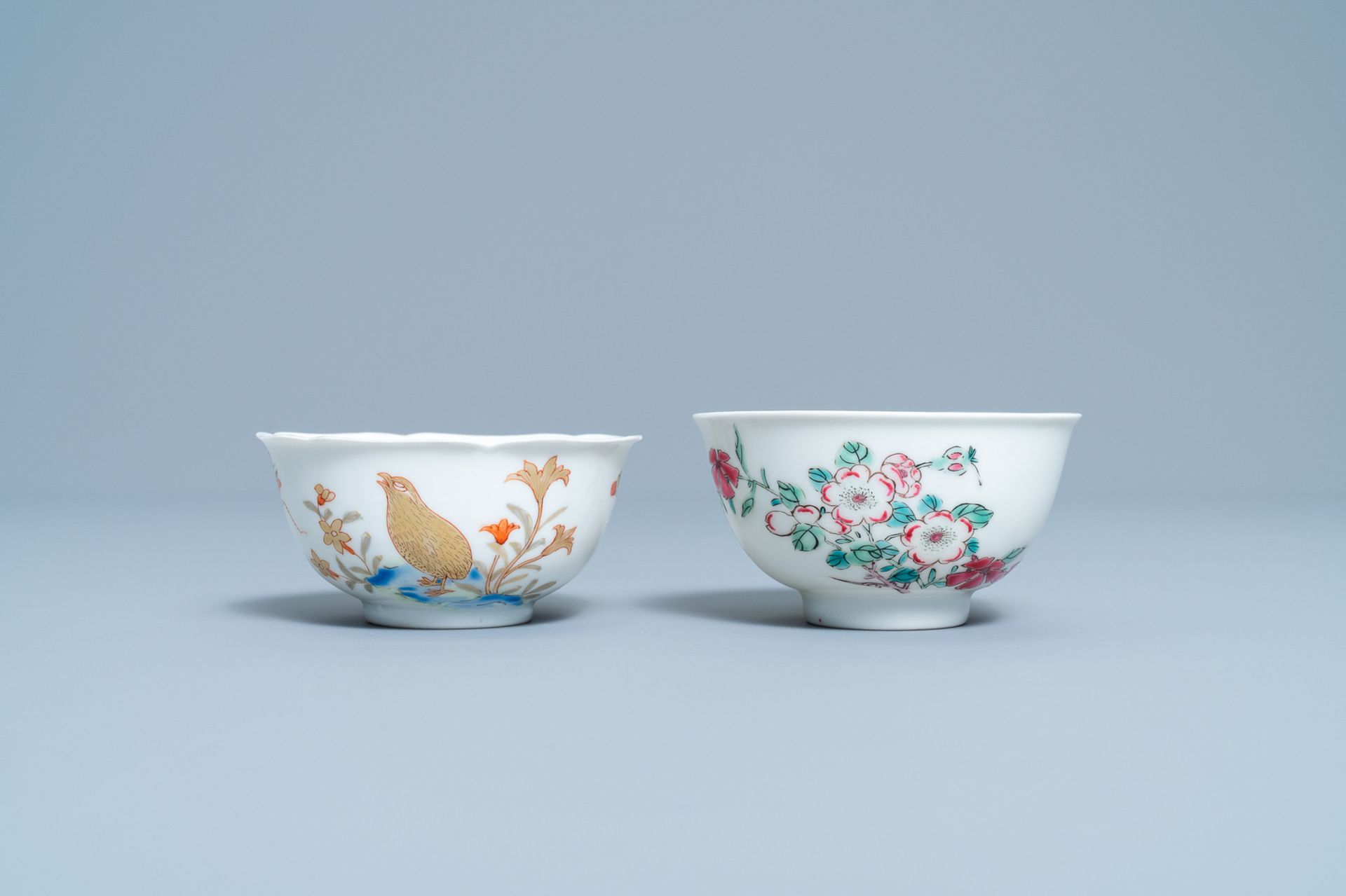 A Chinese gilt-decorated cup and saucer and a floral famille rose cup, Yongzheng - Image 4 of 9