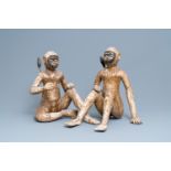 A pair of polychrome wooden figures of monkeys, South-East Asia, 19th C.