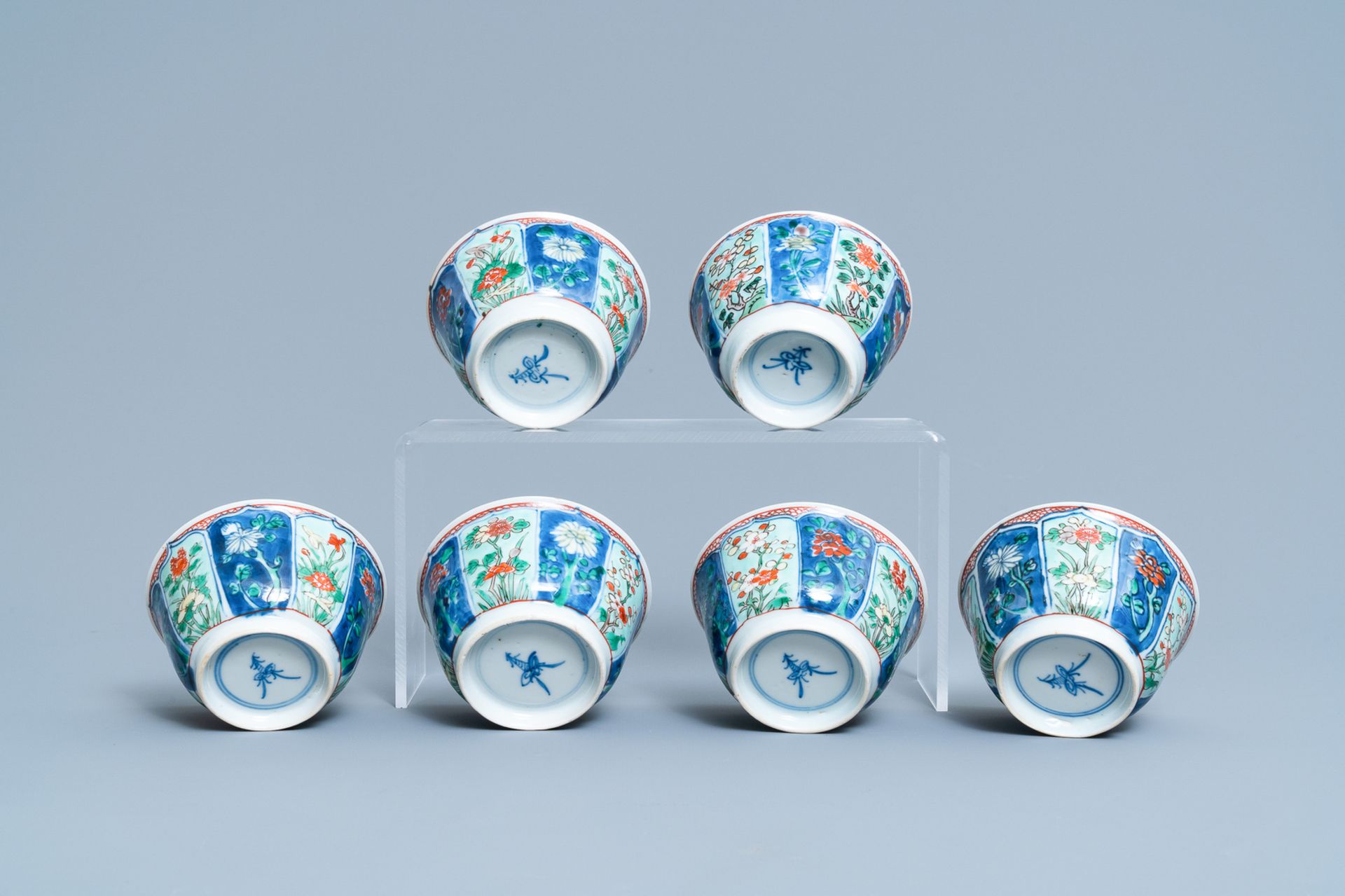 Six Chinese famille verte cups and saucers, Kangxi - Image 9 of 9