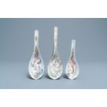 Three Chinese famille rose spoons, 19/20th C.