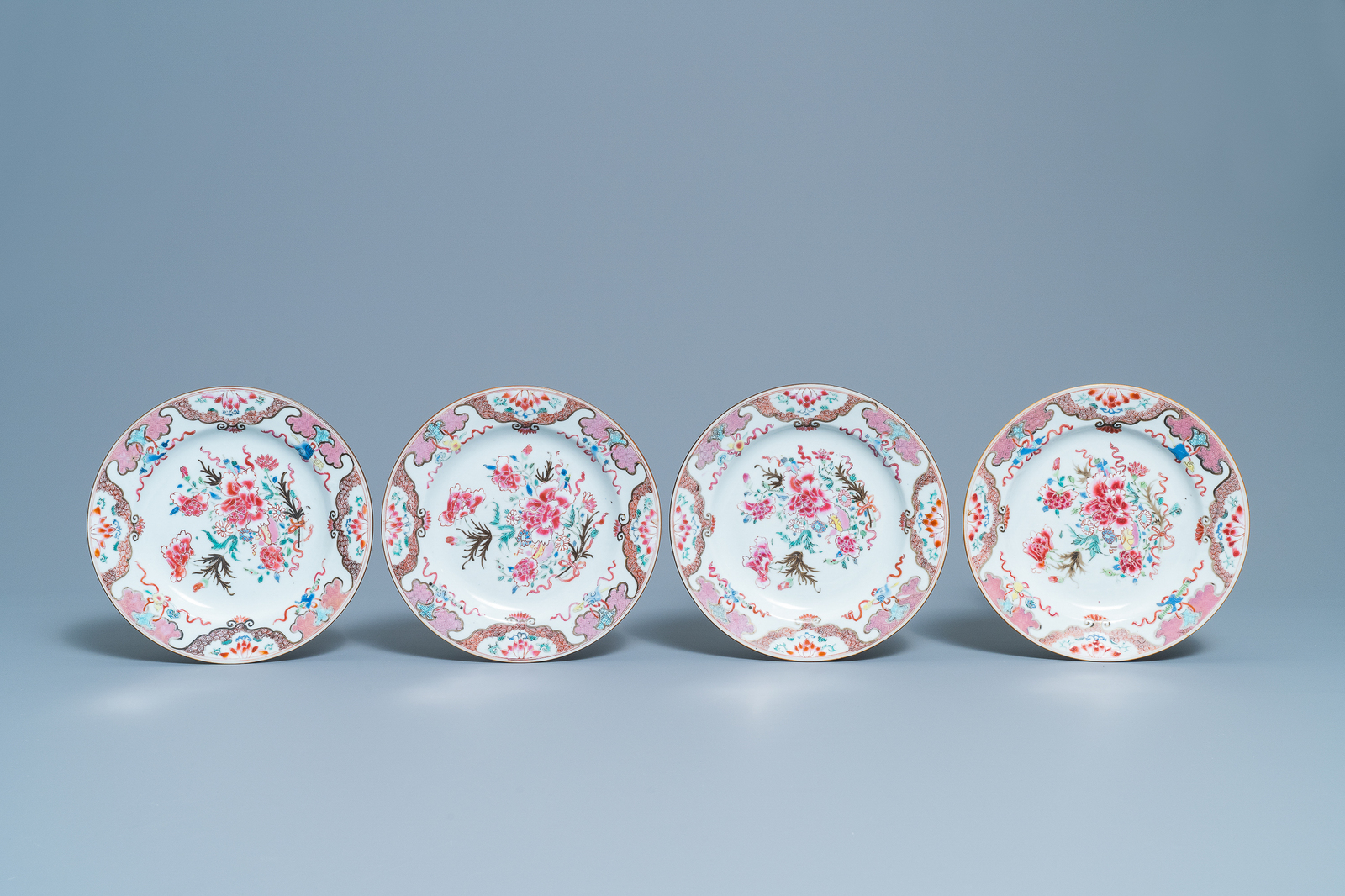 Eight Chinese famille rose plates with floral design, Qianlong - Image 4 of 6