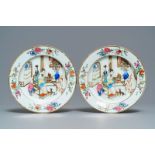 A pair of Chinese famille rose plates with a suckling lady, Yongzheng