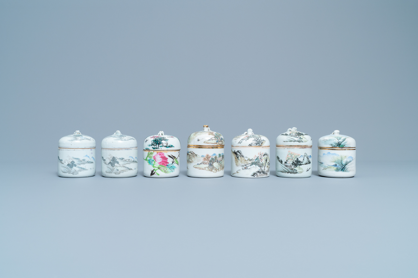 A collection of 14 Chinese qianjiang cai wine cup warmers, 19/20th C. - Image 2 of 13