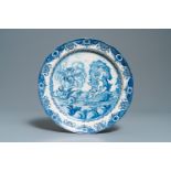 A Dutch Delft blue and white mythological 'Perseus and Andromeda' dish, 17/18th C.