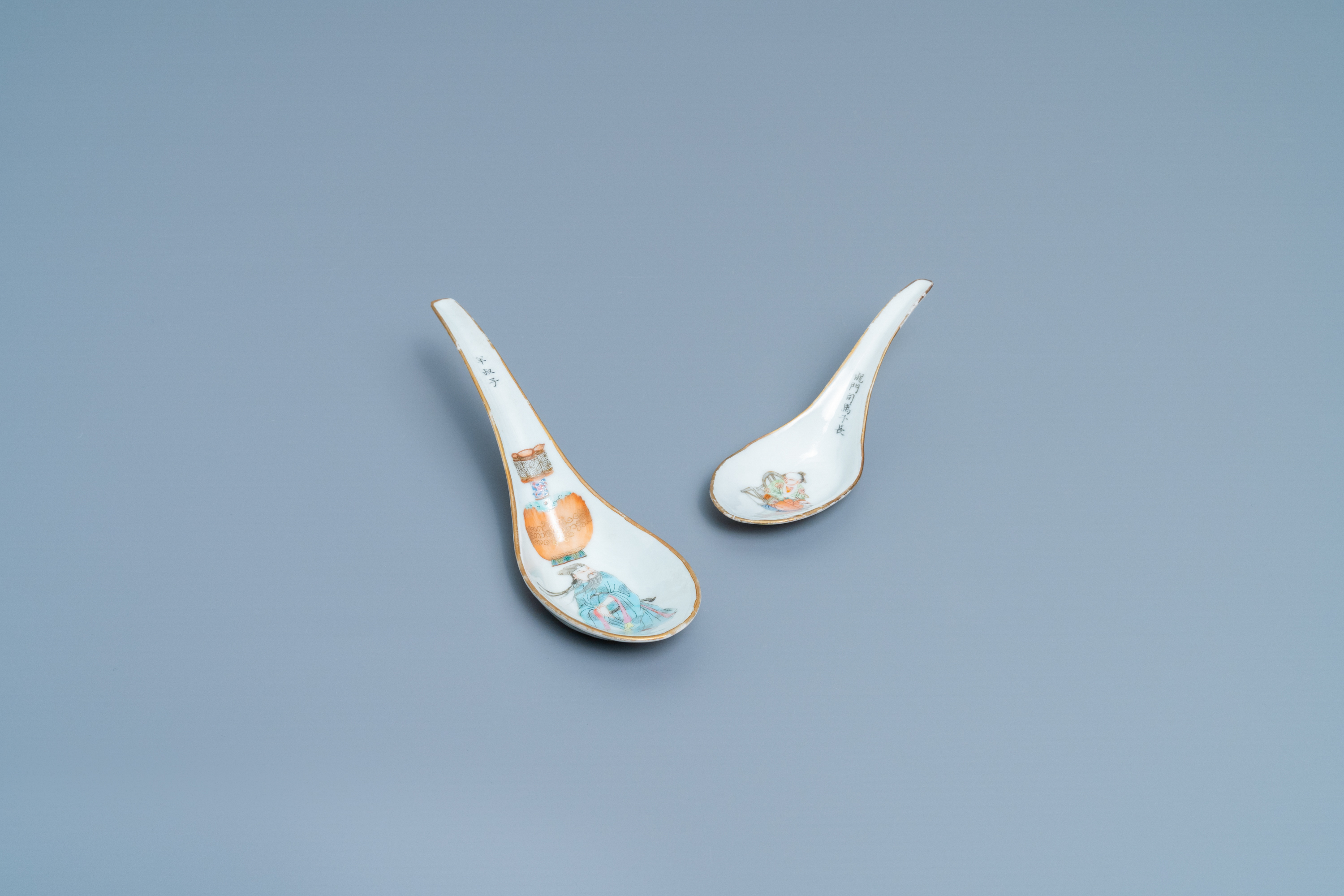 Two Chinese famille rose 'Wu Shuang Pu' spoons, Daoguang mark and of the period