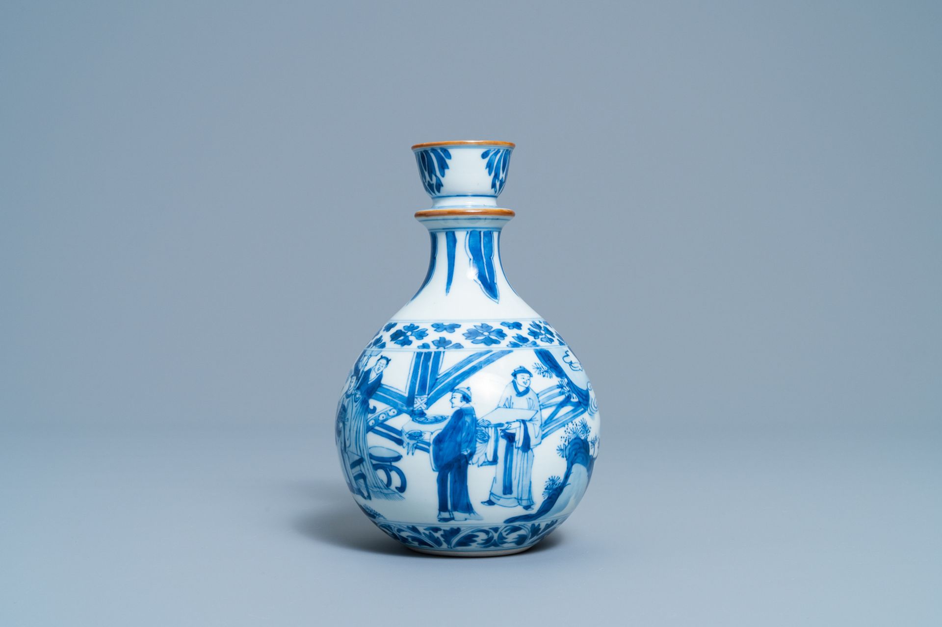 A Chinese blue and white huqqa base with a narrative design, Kangxi - Image 2 of 6