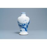 A Chinese blue and white meiping vase with figures in a landscape, Kangxi