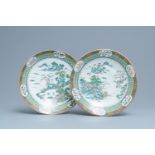 A pair of Chinese Canton famille verte dishes with fine landscapes, 19th C.