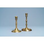 Two Flemish or Dutch knotted bronze candlesticks, 16th C.