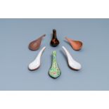 Six Chinese Yixing stoneware, lacquer and Canton enamel spoons, 19/20th C.