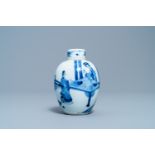 A Chinese blue and white covered tea caddy, Kangxi